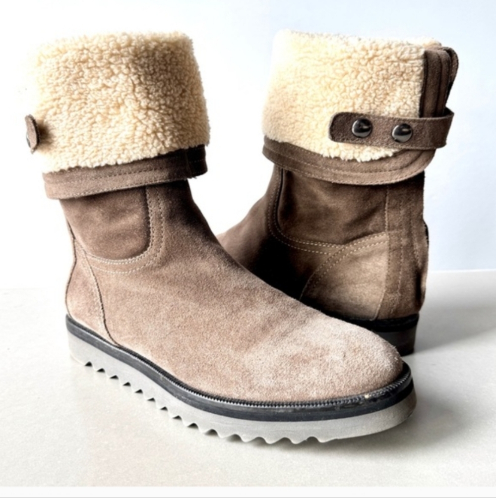 Aquatalia Women's Perdi Suede Waterproof Foldable Cuff Winter Boots Brown 8 Flaw